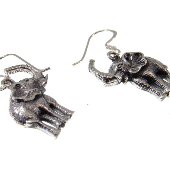 Solid 925 Sterling Silver Elephant Drop Dangle Earrings Safari Wildlife Jewelry - Picture 6 of 8